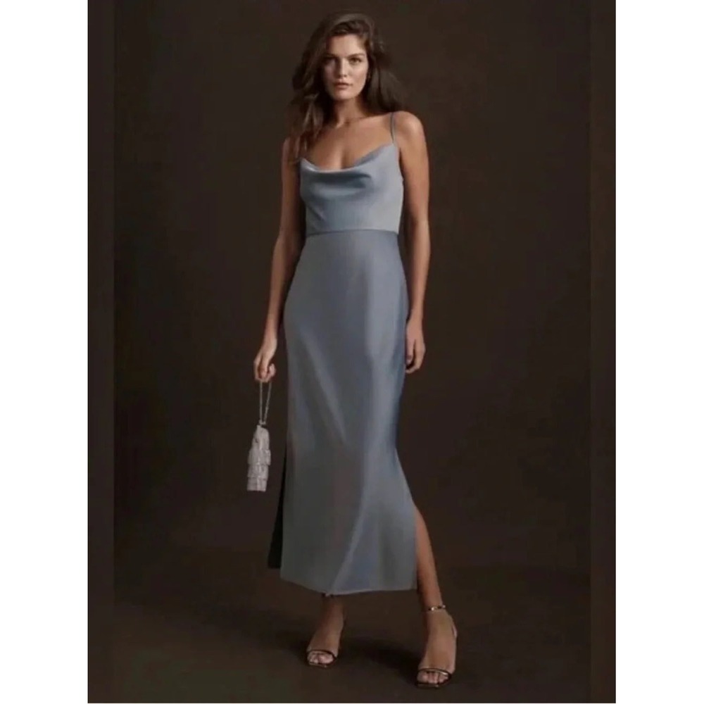 Anthropologie Grey Satin Cowl Neck Midi Slip Dress Medium